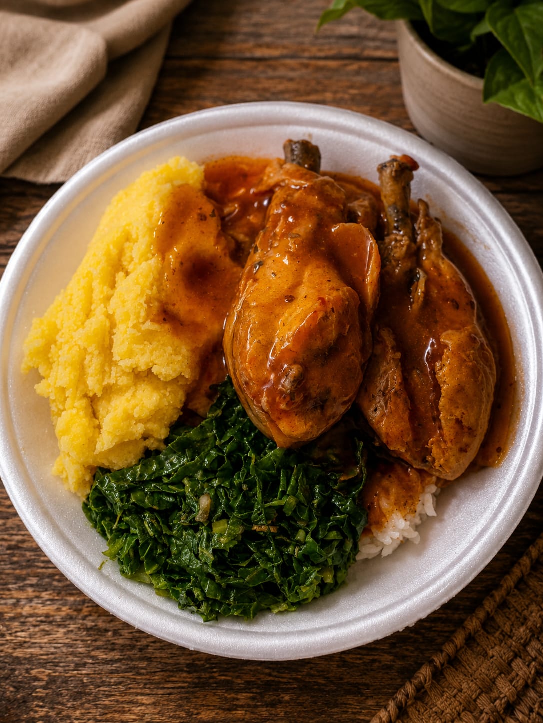 Marmita de frango ao molho com polenta cremosa