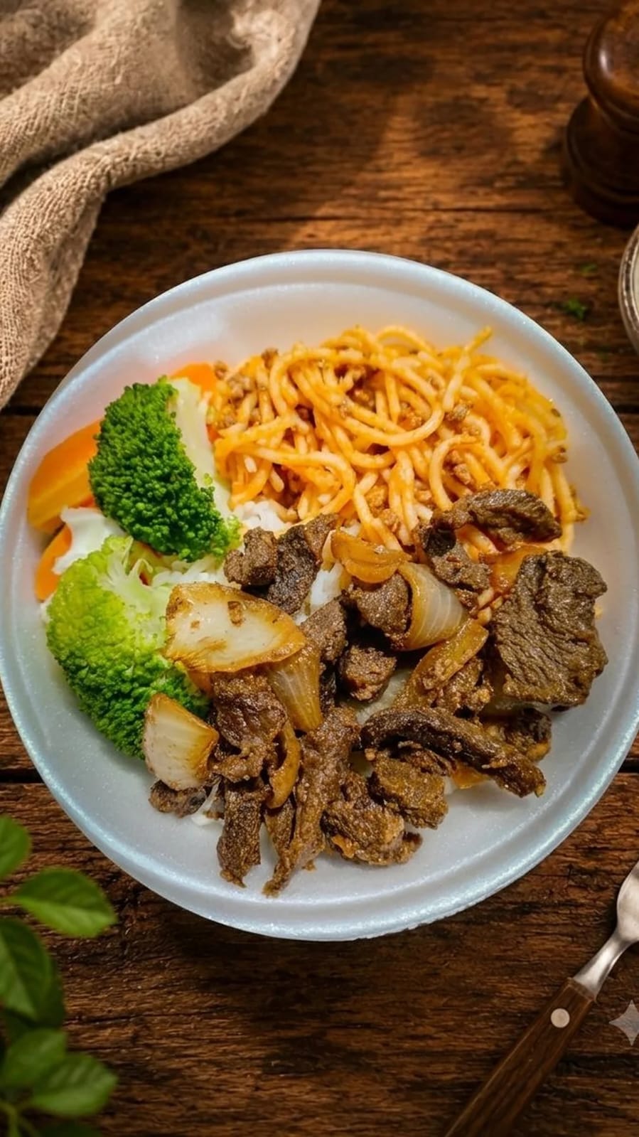 Marmita de carne de panela ao molho com arroz e feijão