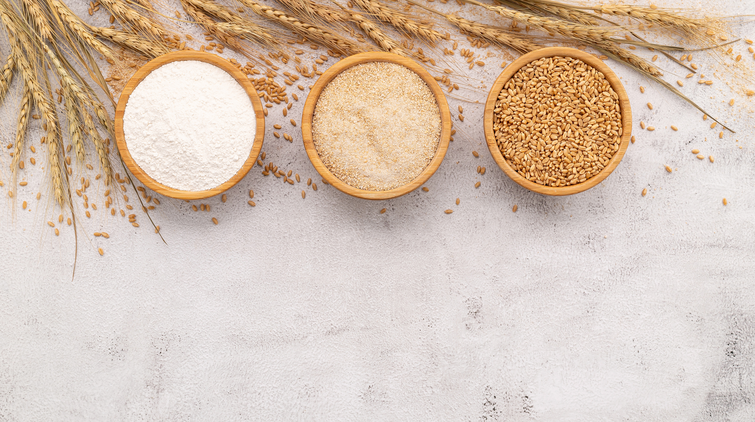 Wheat Grains , Brown Wheat Flour and White Wheat Flour in Woode